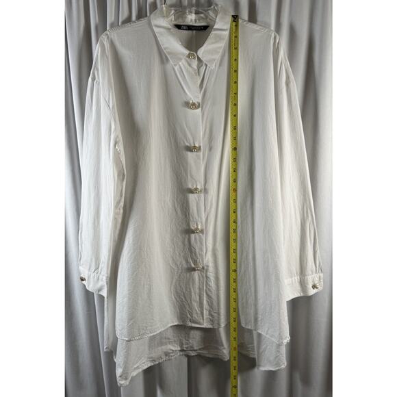 Zara Oversized w/ pearl/gold buttons Shirt White M light academia 73-48 - Picture 7 of 16